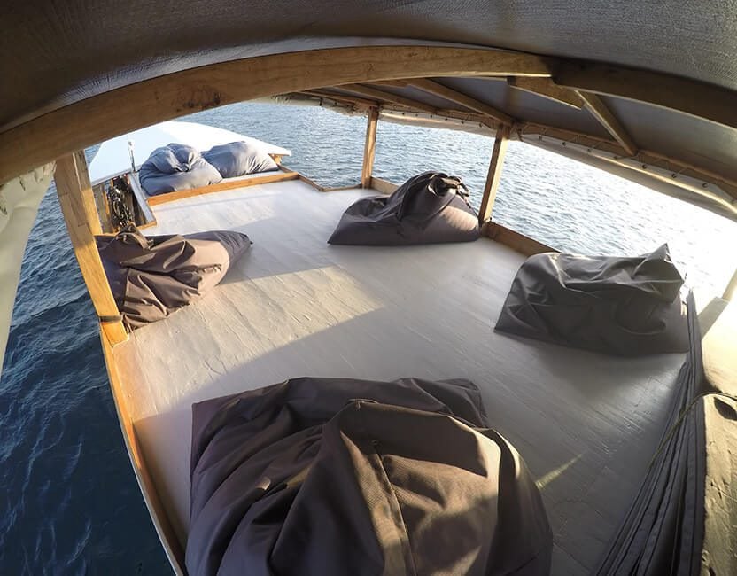 Shared sleeping deck cabin aboard Mimic liveaboard