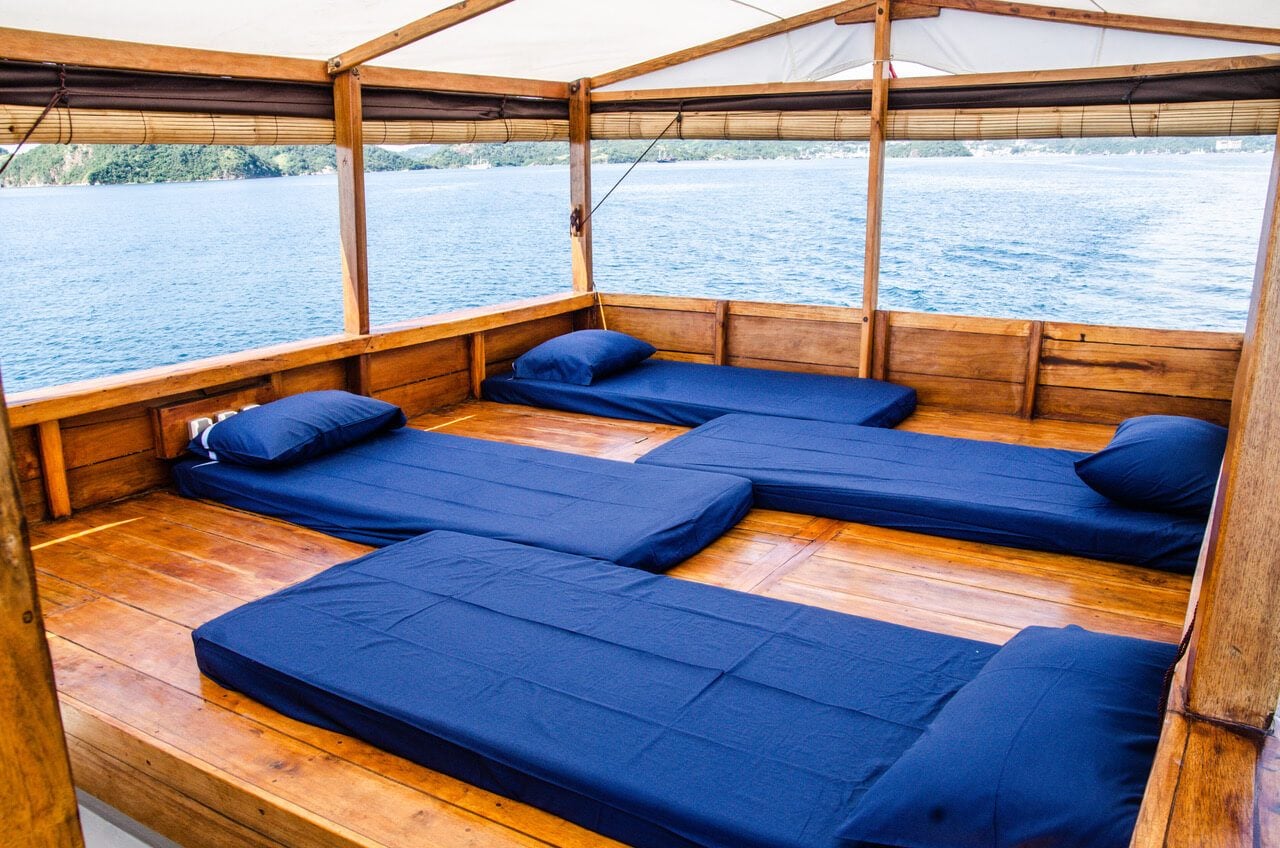 Sleeping on deck (4 mattresses) cabin aboard Nusantara liveaboard