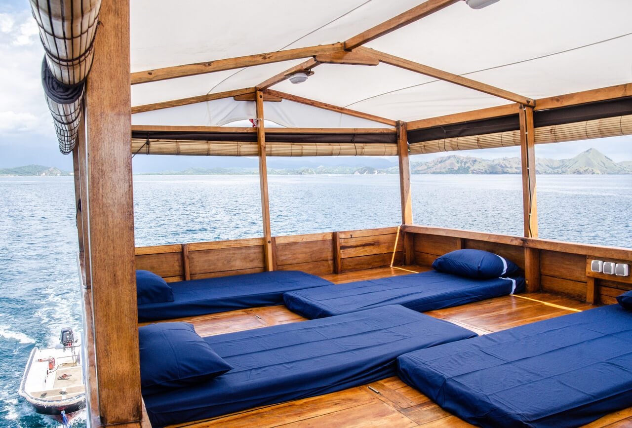 Sleeping on deck (4 mattresses) cabin aboard Nusantara liveaboard